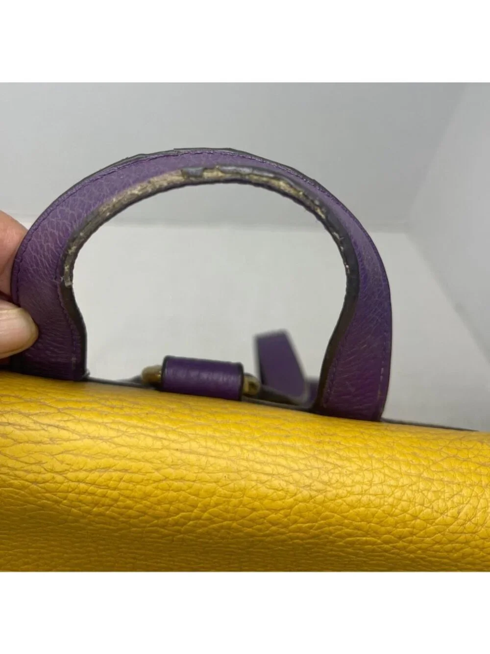 Coach Kleo Pebbled Leather Colorblock Casual Backpack Yellow/Tan/Purple